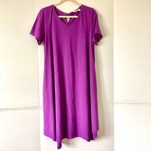 LOGO by Lori Goldstein Cotton Slub Dress with Tie Back Neck. Large/Plum SALE